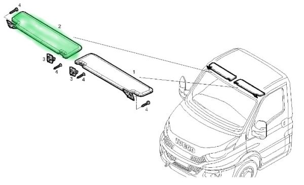 5802754202 DASZEK PRZECIWSŁONECZNY IVECO DAILY. Strona zabudowy: prawa – od strony pasażera. Poprzedni numer części: 5801547558